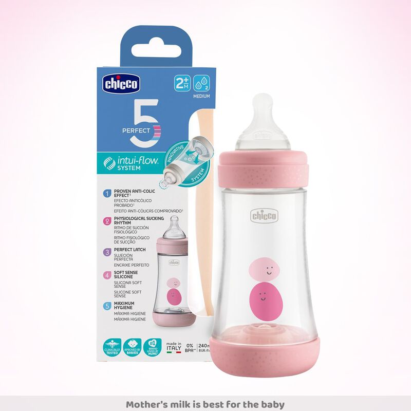 Chicco Perfect5 Feeding Bottle (240ml, Medium) (Pink)