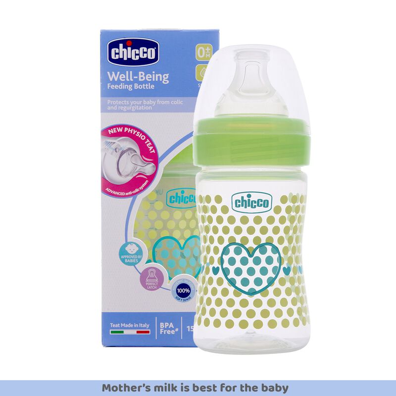 Chicco WellBeing Feeding Bottle (150ml, Slow) (Green)