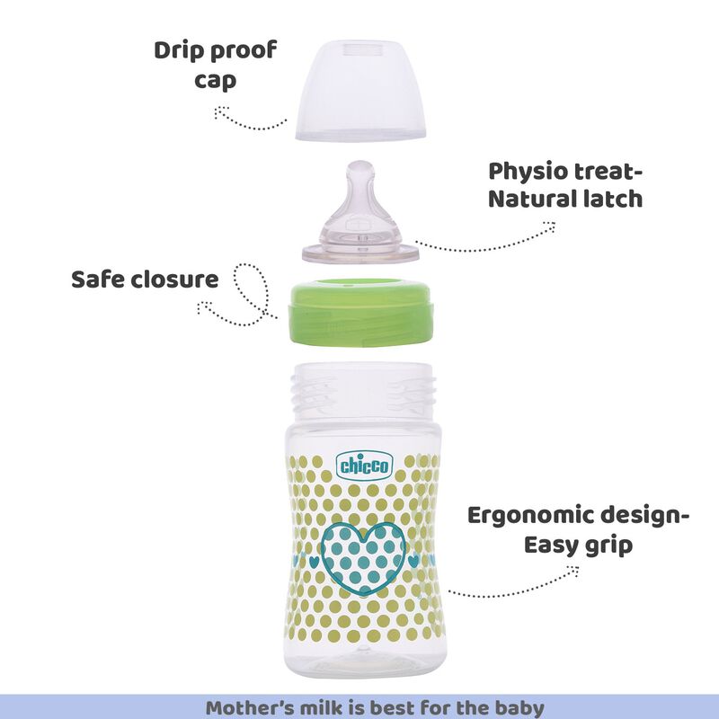 Chicco WellBeing Feeding Bottle (150ml, Slow) (Green)