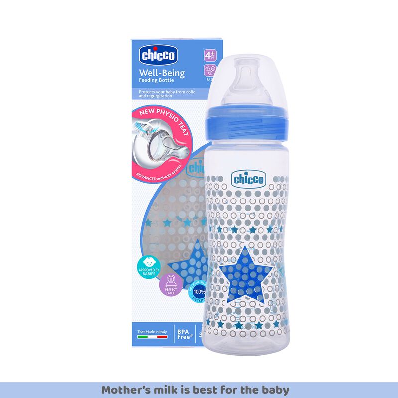 Chicco WellBeing Feeding Bottle (330ml, Fast) (Blue)