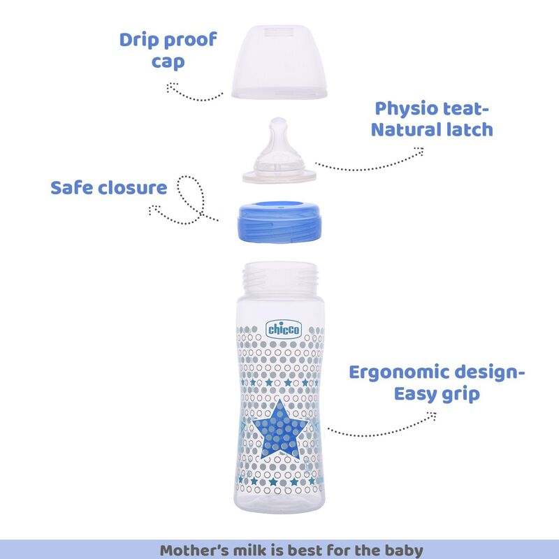 Chicco WellBeing Feeding Bottle (330ml, Fast) (Blue)