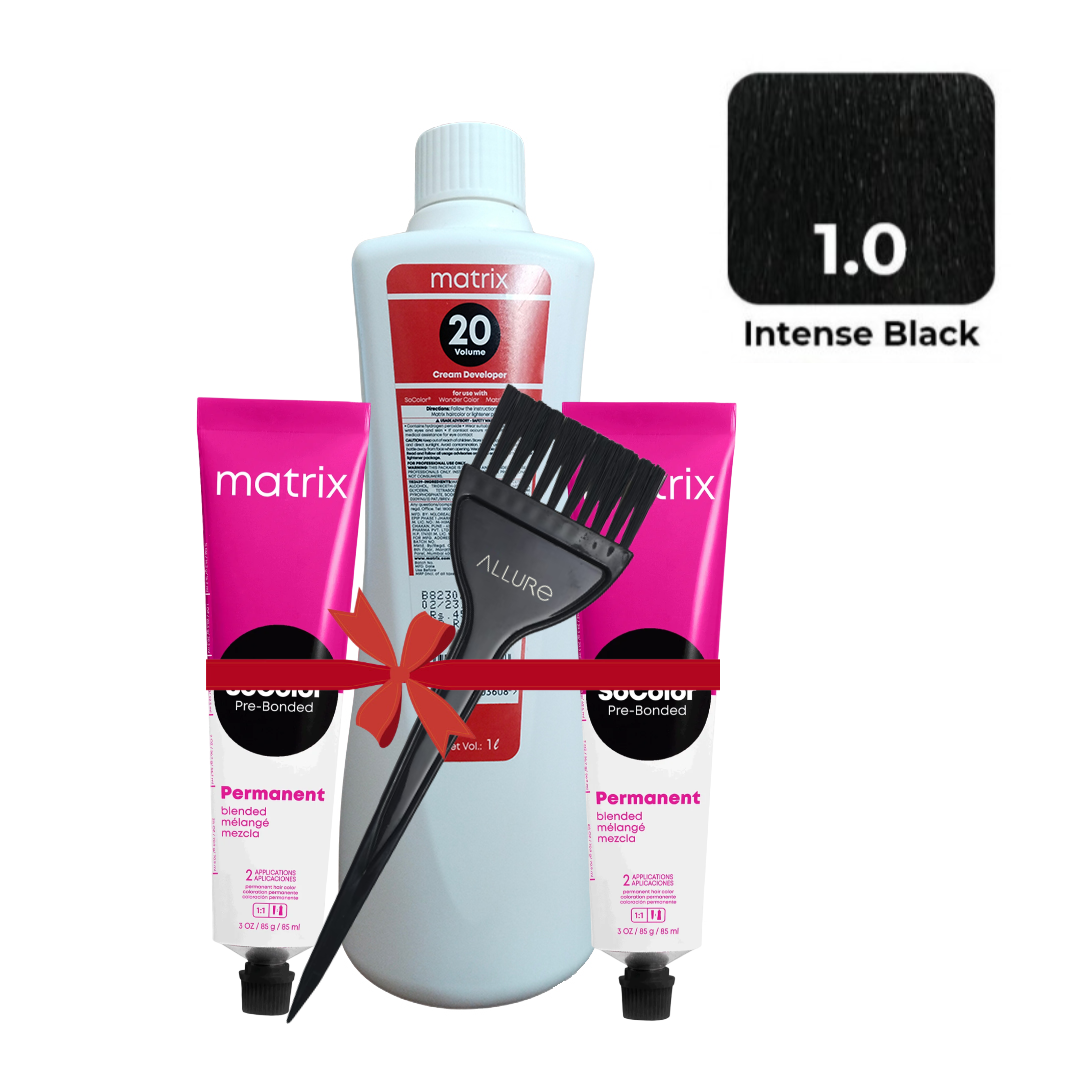 Matrix SOCOLOR 1NN (Intense Black) 2pcs + Oxydant Cream Developer Allure Dye Brush HD-01 Combo