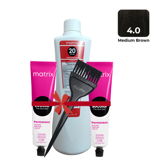 Matrix SOCOLOR 4NN (Medium Brown) 2pcs and Oxydant Cream Developer And Allure Dye Brush HD-01Combo