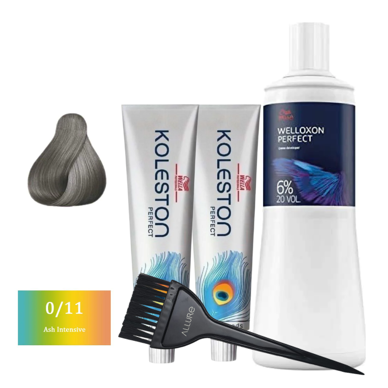 Wella Professionals Koleston Perfect Special Mix - 0/11 Ash Intensive 2pcs + Developer And Allure Dye Brush HD-01 Combo