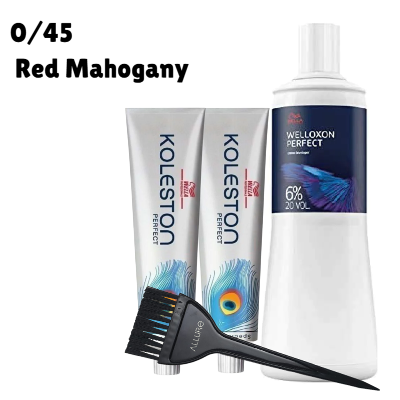 Wella Professionals Koleston Perfect Special Mix , 0/45 Red Mahogany 2pcs + Developer And Allure Dye Brush HD-01 Combo