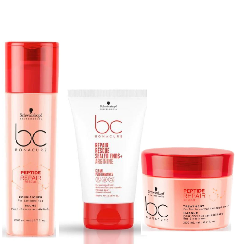 Schwarzkopf Professional Bonacure Peptide Repair Rescue Conditioner 200ml Serum and Mask Combo Pack of 3