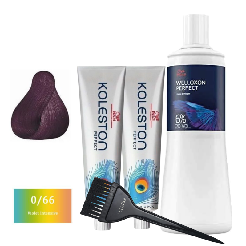 Wella Professionals Koleston Pure Naturals Hair Color 60Gm 0/66 Violet Intensive and Welloxon Perfect 6% 20 Vol Creme Developer 1000ml Combo Pack of 3