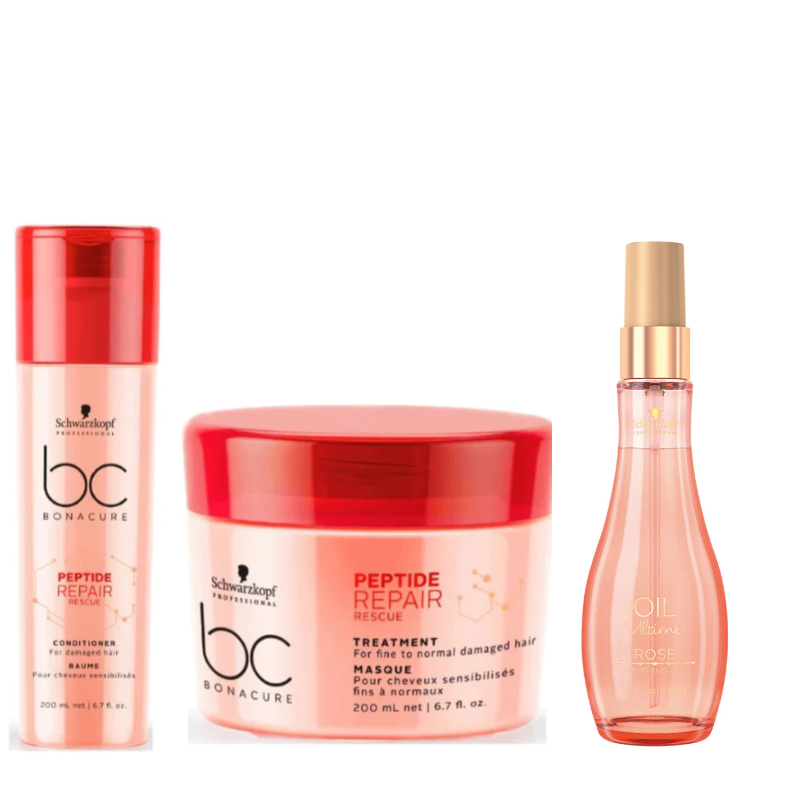Schwarzkopf Professional Bonacure Peptide Repair Rescue Conditioner Serum and Mask Combo Pack of 3