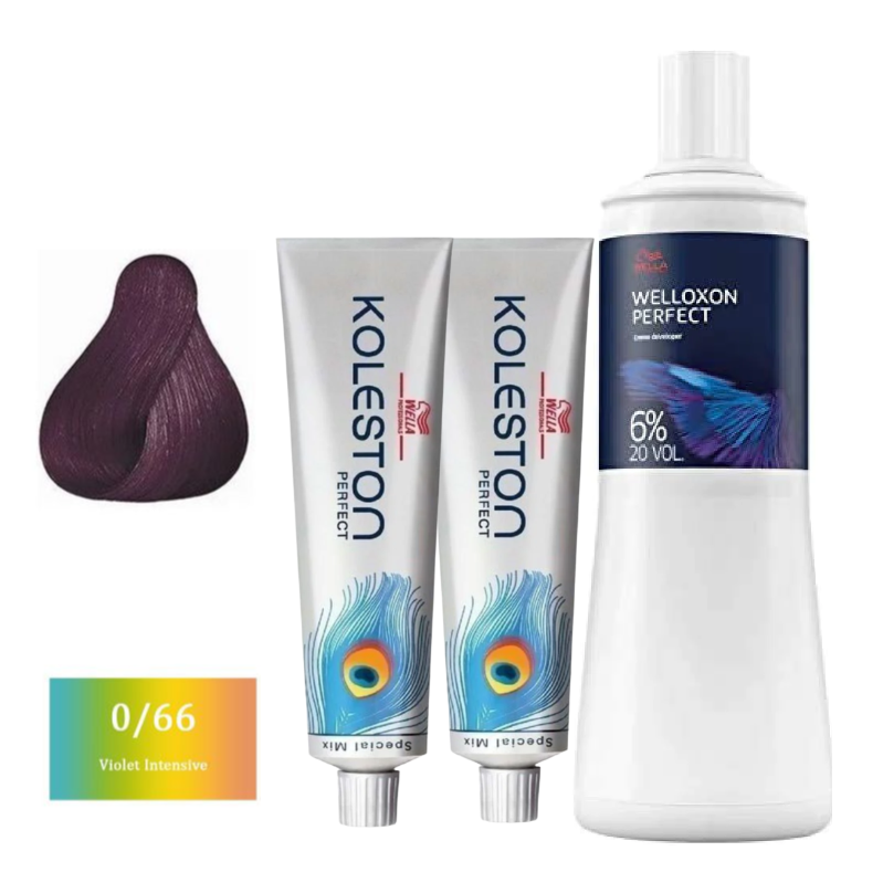 Wella Professionals Koleston Pure Naturals Hair Color 60Gm 0/66 Violet Intensive and Welloxon Perfect 6% 20 Vol Creme Developer 1000ml Combo Pack of 3