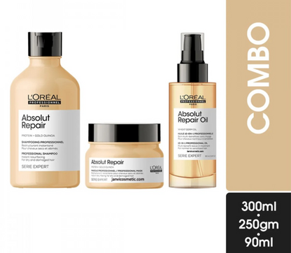 Loreal Professionnel Serie Expert Absolut Repair Shampoo 300ml & Hair Mask 250gm & Serum